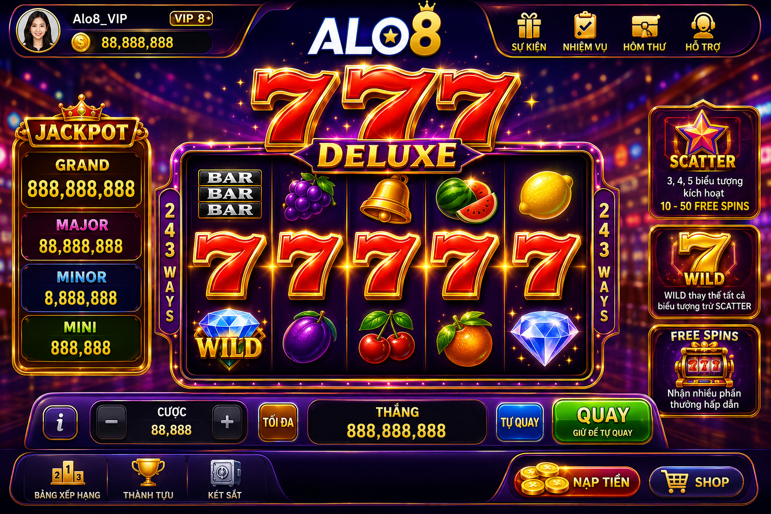 777 deluxe ALo8 giao diện đẹp