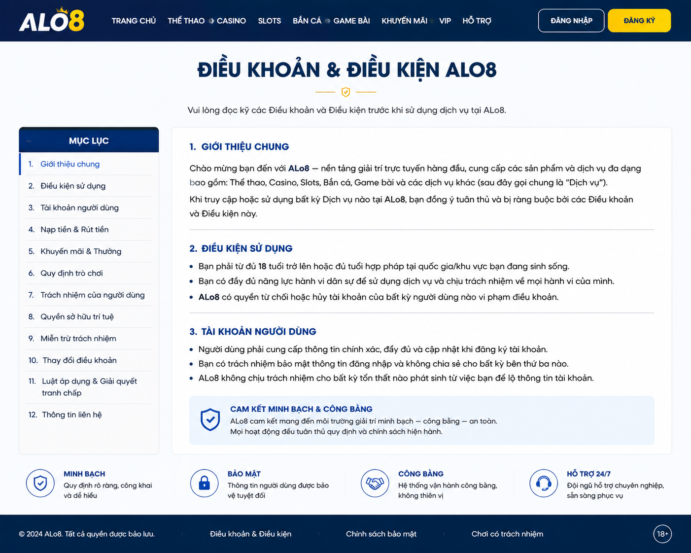 Điều khoản điều kiện Alo8 minh bạch