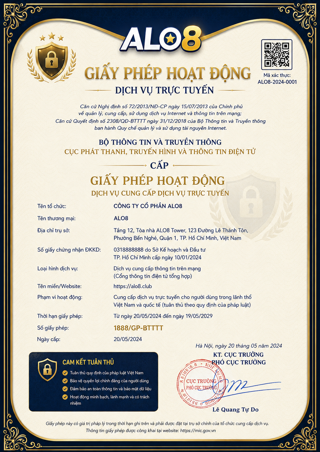 Giấy Phép Hoạt Động ALo8 bảo mật