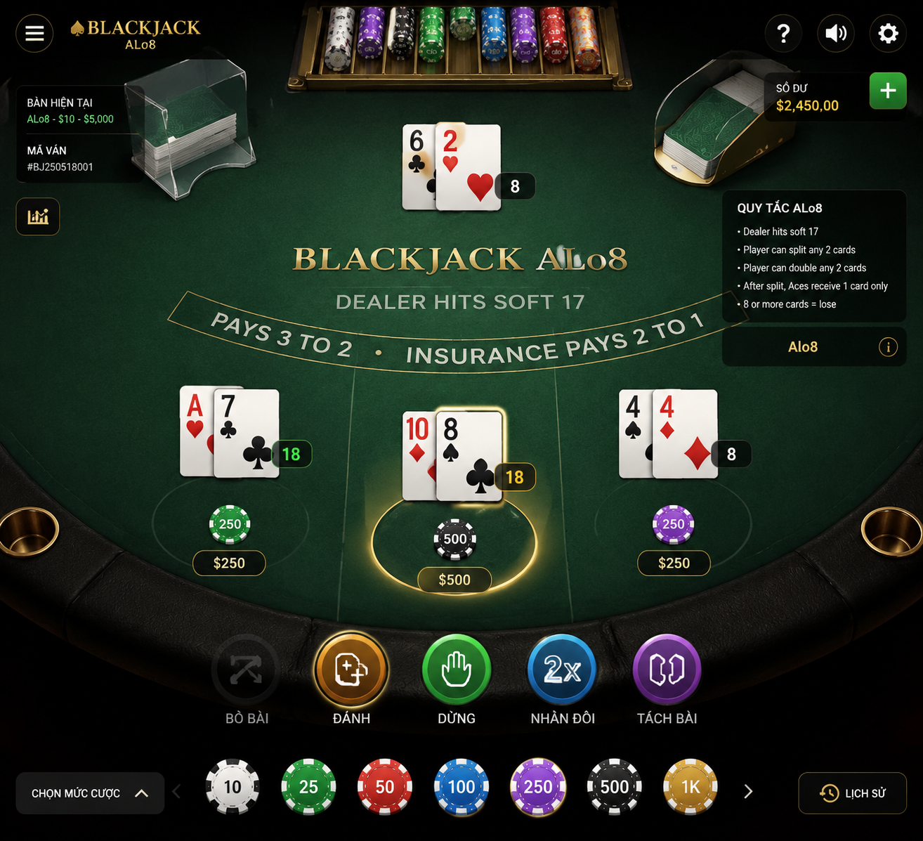 Blackjack ALo8 giao diện đẹp