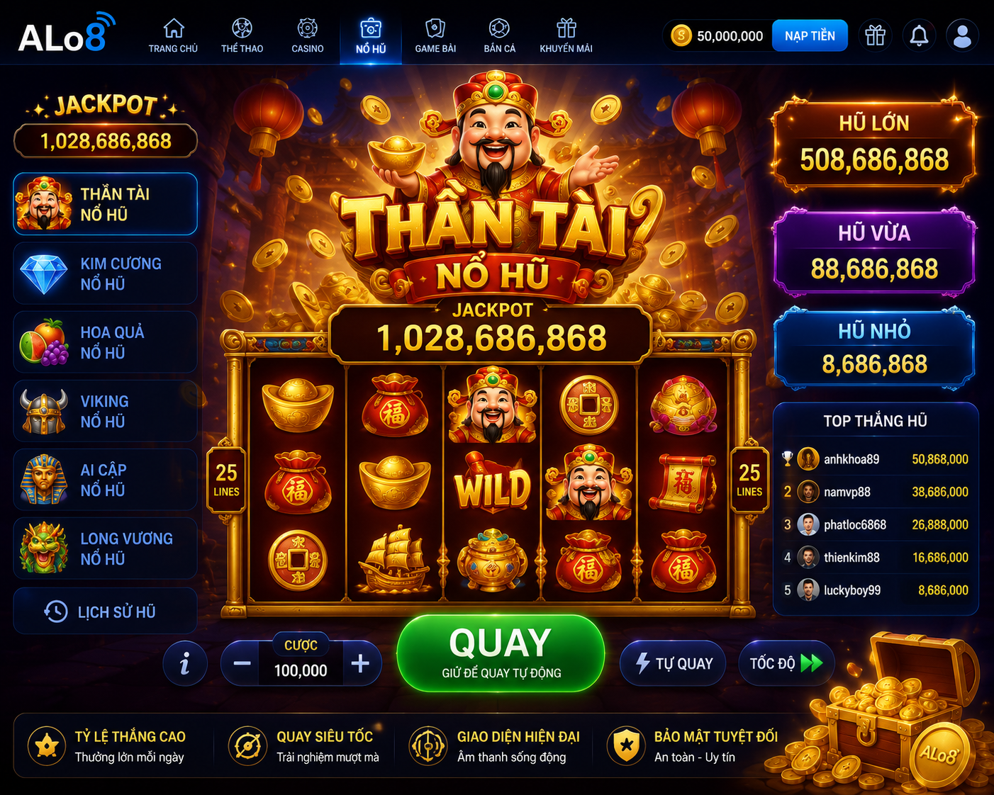 Thần tài nổ hũ ALo8 quay thưởng